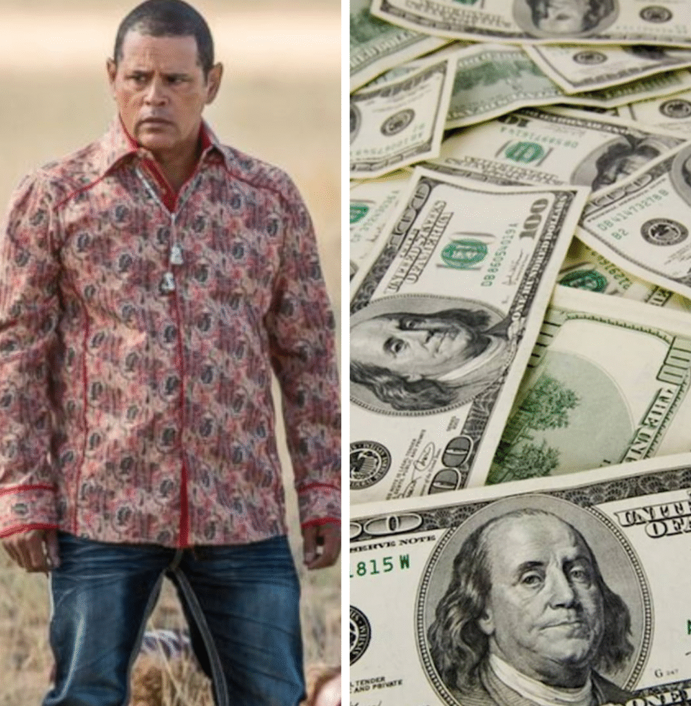Tuco Salamanca con fajos de billetes promocionando apuestas deportivas y casinos online en Latinoamérica